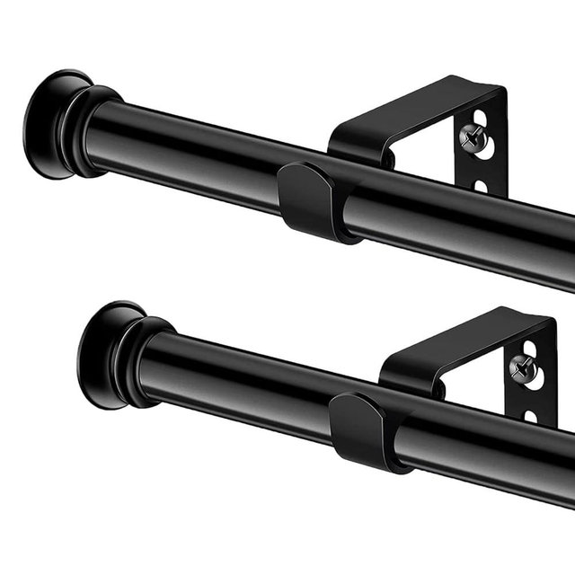 Curtain Rods 2 Pack 5/8 inch Black Curtain Rods for Windows 30 to 60 Inch with Brackets Easy to Install for Bedroom Living room Kitchen