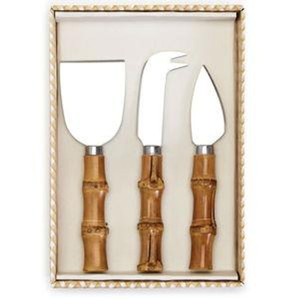 Natural Bamboo Handle Cheese Knives in Gift Box, Set of 3