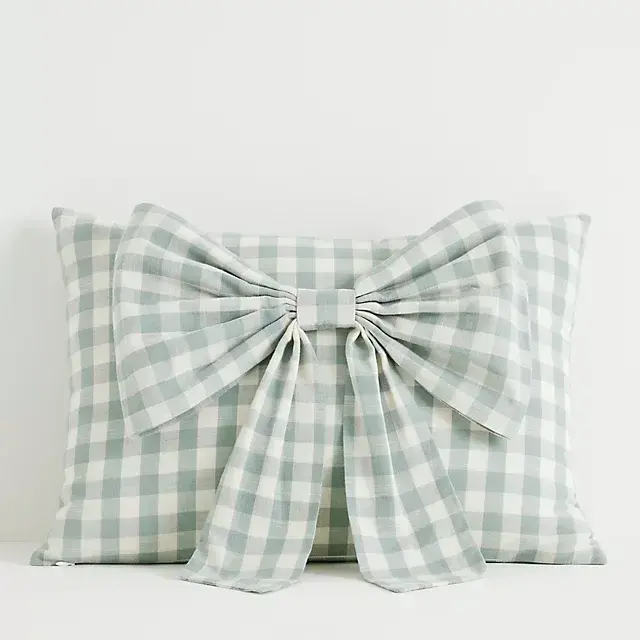 Ana Cotton Gingham Printed Bow Pillow