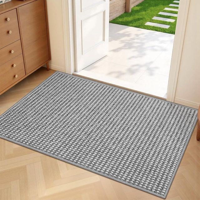 BEISIFLOOR Dirt Trapper Door Mat 24"x36", Non-Slip Indoor Door Mats, Absorbent Washable Door Mat Indoor Entrance, Low-Profile Inside Doormat Floor Rugs for Entryway and Entry, Grey White (Fold)