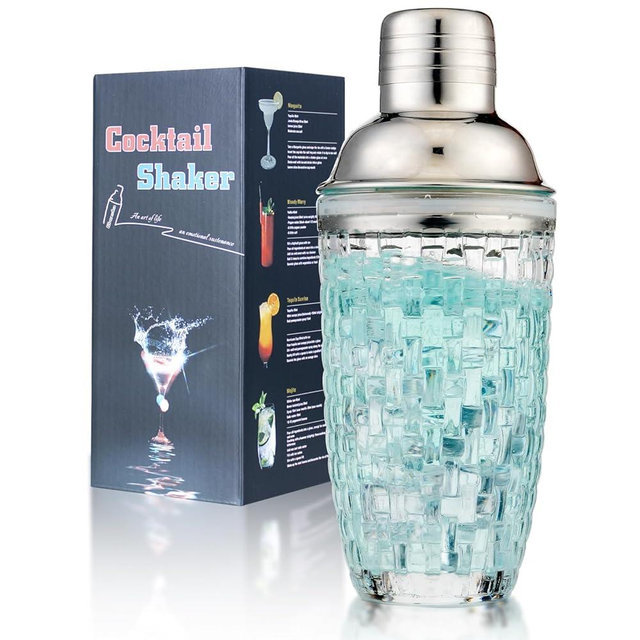 Gbuxska Cocktail Shaker Set - Martini Shaker, Drink Shakers Cocktail, Glass Shaker Bottle for Cocktails, Bars, Whiskey (Sliver)