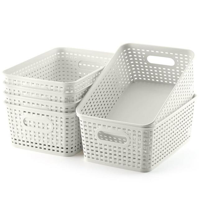 Plastic Storage Baskets Set of 6 Durable Pantry Organizers and Storage Bins Storage Container for Shelves,Kitchen Organization, Countertops, Desktops, Cabinets, Bedrooms, and Bathrooms