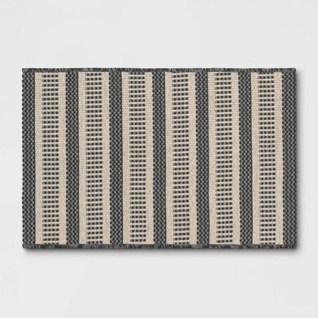 2' x 3' Powerloom Woven Stripe Outdoor Rug Sage/Charcoal Gray - Threshold™ designed with Studio McGee