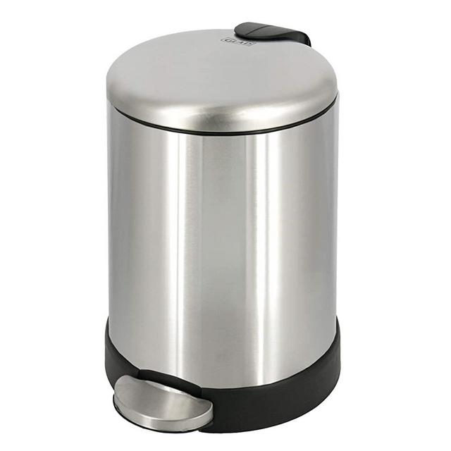 Glad Small Trash Can, 1.2 Gallon | Round Stainless Steel Garbage Bin with Soft Close Lid & Step Foot Pedal | Metal Waste Basket with Removable Inner Bucket