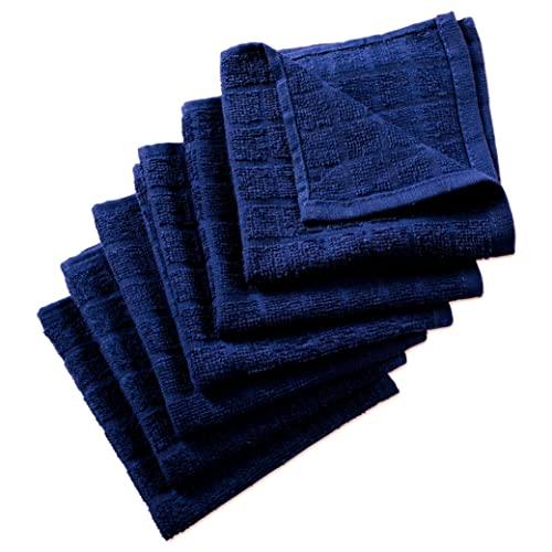 Nirisha Cotton Terry Dish Cloth - 6 Pack - Navy - 12 x 12 Inches - 400 GSM - 100% Ringspun 2 Ply Cotton - Box Weave - Soft & High Absorbent