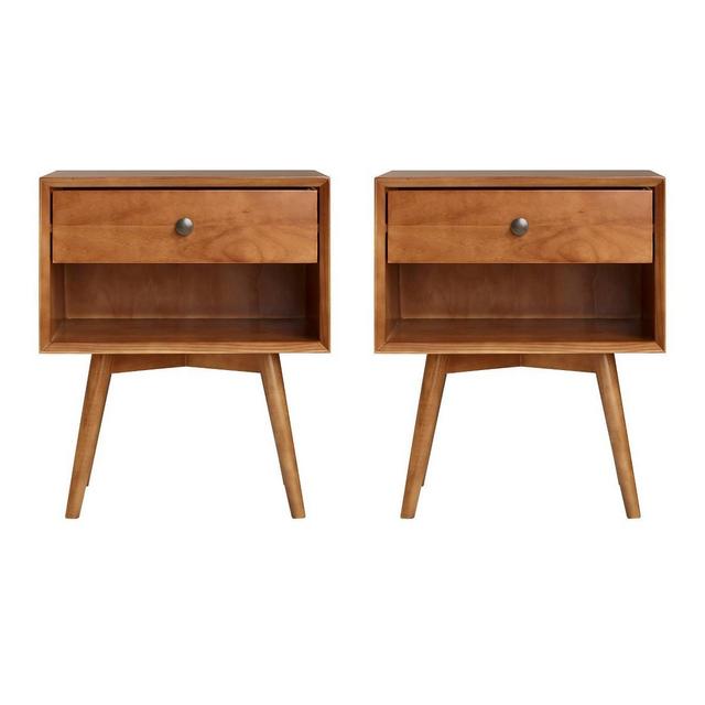 Set of 2 Greenberg 1 Drawer Mid-Century Modern Nightstands Caramel - Saracina Home
