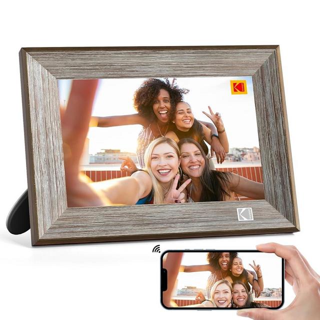 KODAK Wooden WiFi Digital Picture Frame, 32G 10.1 Inch Digital Photo Frame 1280x800 HD IPS Touch Screen, Auto-Rotate, Share Photos and Videos via KODAK App, Gifts for Friends and Family