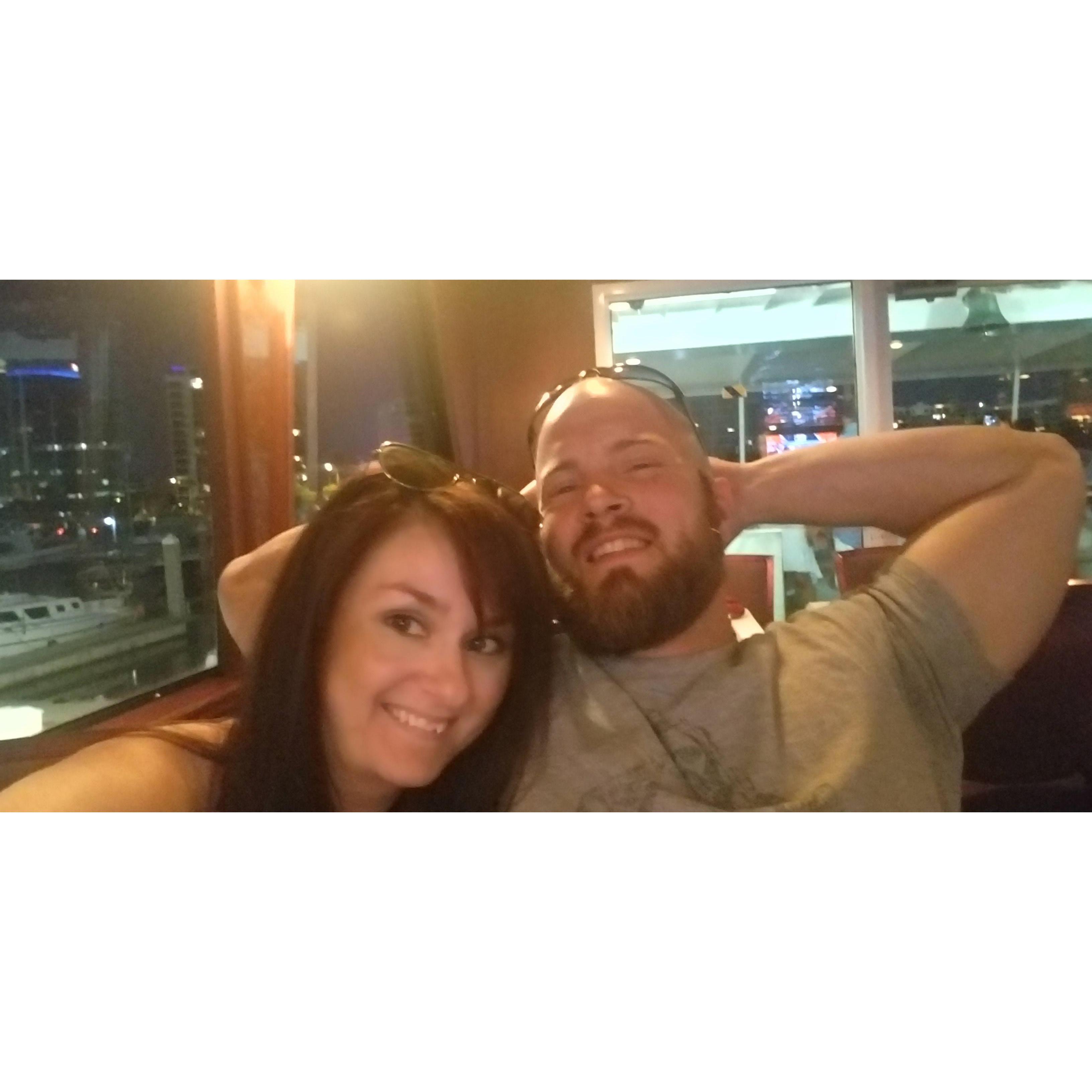 Our first vacation together. Enjoying a dinner cruise in Sarasota Florida
