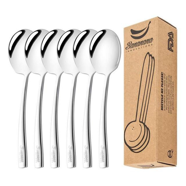 Stainless Steel Serving Spoon Set of 6 Pieces for Catering, Dishwasher Safe, Large Serving Utensils of 9 Inches Spoons