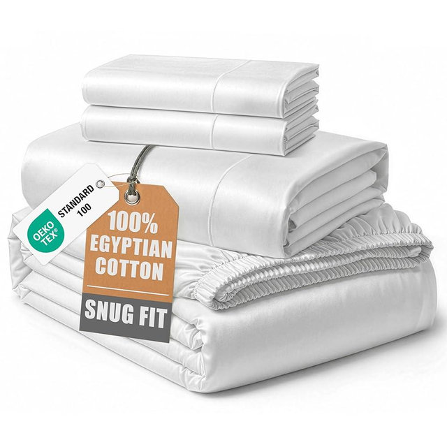LANE LINEN 100% Egyptian Cotton California King Sheet Sets, Soft & Comfy Luxury Hotel Like Thick Fully Elasticized Bed Sheets, No Pill Fade Resistant Oeko Tex Certfied Cal King Sheets - White