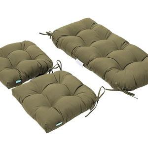 QILLOWAY Outdoor/Indoor Patio Wicker Seat Cushions with Ties Group Loveseat/Two U-Shape Cushions for Patio Furniture,Wicker Loveseat,Bench,Porch,Patio Chair Cushions Set of 3 (Sage)