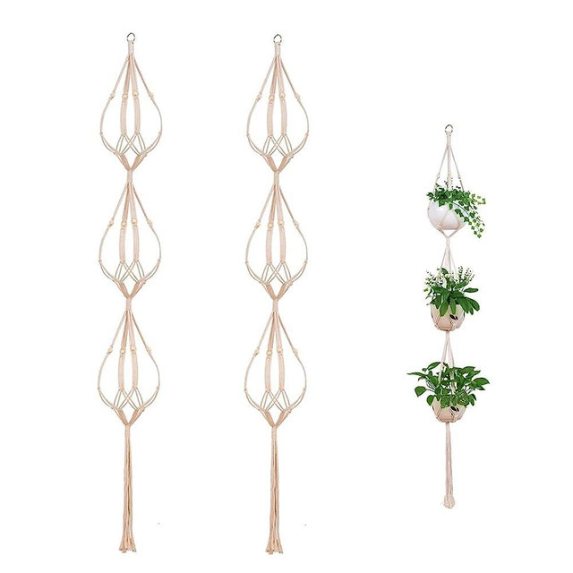 elane 2PCS 3-Tier 70" Macrame Hanging Planter Basket Plant Hanger Indoor Outdoor Hanging Plant Holder for Stand Flower Pots Decorations
