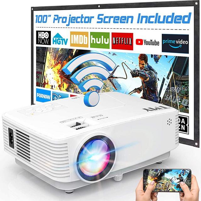 TMY WiFi Projector with 100″ Screen, 180 ANSI Brightness [Over 7000 Lumens], 1080P Full HD Enhanced Portable Projector Compatible with TV Stick Smartphone Tablet HDMI USB for Outdoor Movies.