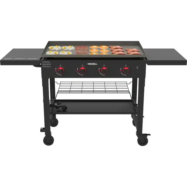 4-Burner Propane Gas Grill in Black with Griddle Top