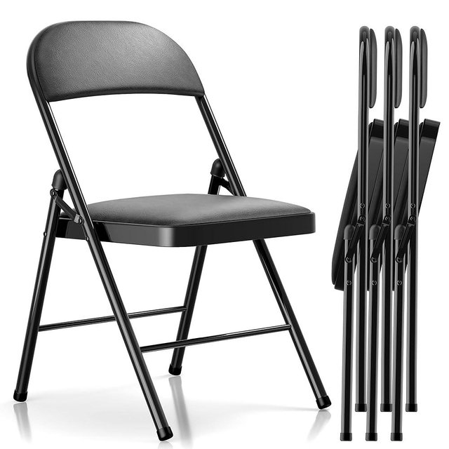 LUCKPRO 4 Pack Folding Chairs with Paded Cushion - Metal Chair with Sturdy Steel Frame 450lb Capacity and Comfortable Seat Heavy Duty Foldable Chair for Indoor/Outdoor Party, Wedding, Event(Black)