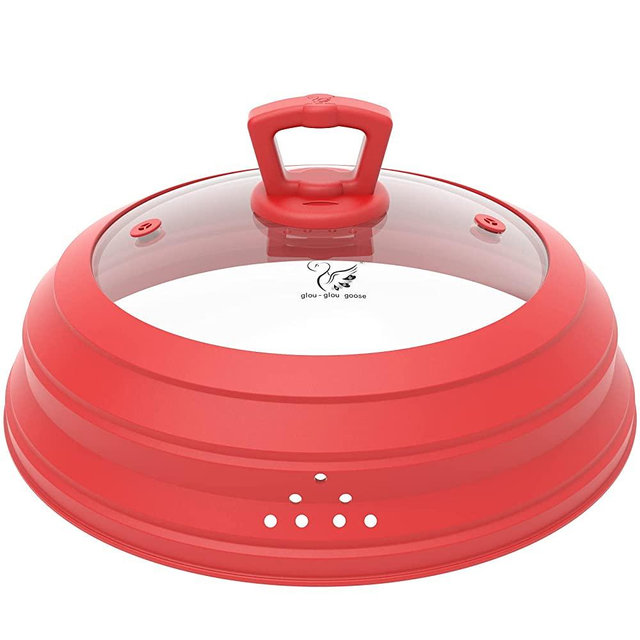 Microwave Splatter Cover Vented Glass Cover Splatter Guard Lid with Collapsible Silicone for Food as Pot Cover 11.8 inch Large Plate Cover for 6 7 8 9 10 11 inch Plate Bowl