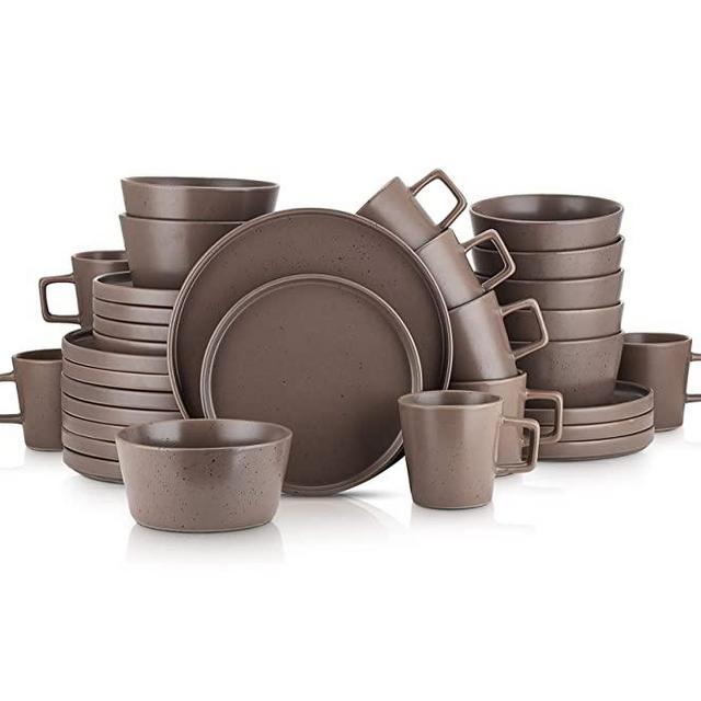 Stone Lain Coupe Dinnerware Set, Service For 8, Matte Brown Speckled