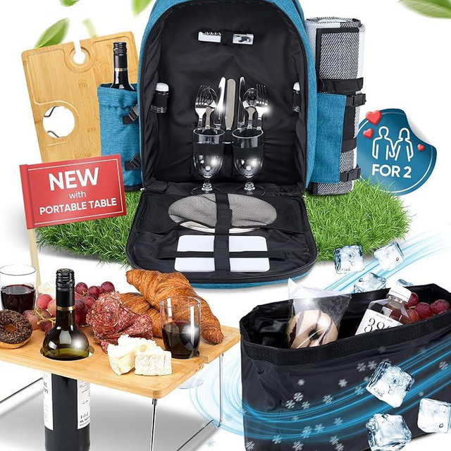 PL Harmony Picnic Backpack for 2 - All-in-One for Couples [with Picnic Blanket & Portable Wine Table] - Waterproof 32L - Insulated Picnic Set - Cooler Pouch & Wine Holder - Dating, Outdoor & Camping
