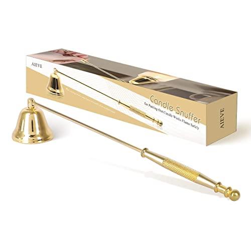 AIEVE Candle Snuffer, Candle Extinguisher Candlesnuffers Wick Snuffer Accessory with Long Handle for Putting Out Nest Candles Flame Candle Making Scented Candles Aromatherapy Candles Jar Candles, Gold