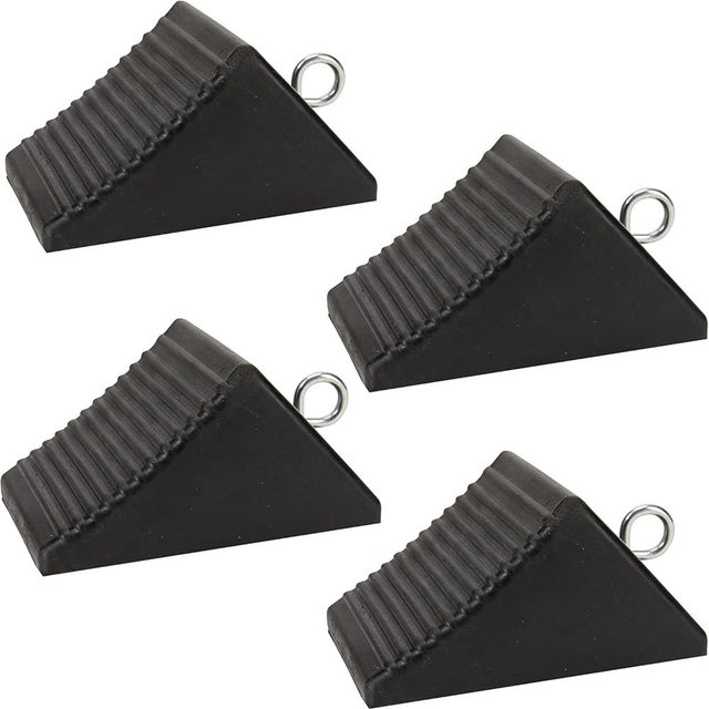 AFA Tooling - Heavy Duty Rubber Wheel Chocks w/Eyebolt Tie Off Handles - RV Wheel Chock for Front & Back Tires - Quick Grip Ribbed Design - Great for Your Camper, Trailer, RV, Truck, Car, ATV - 4 Pack