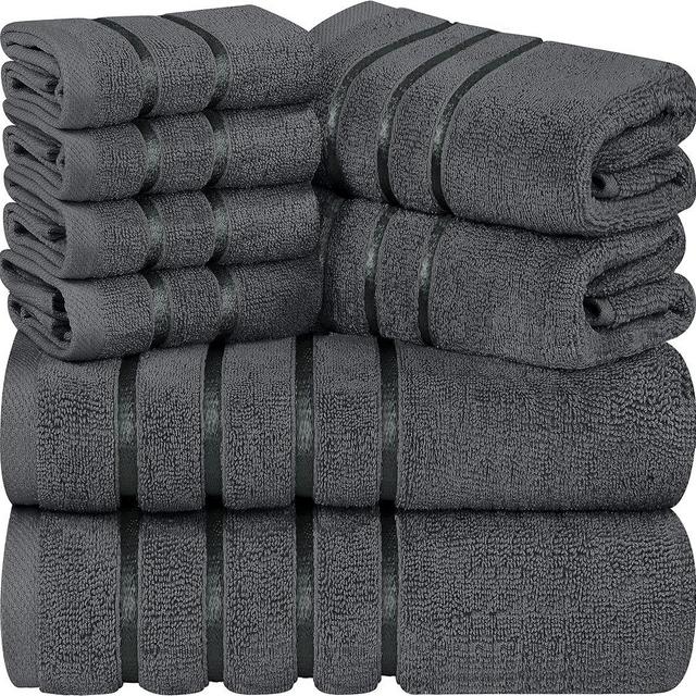 Utopia Towels 48-Piece Luxury Towel Set, 12 Bath Towels, 12 Hand Towels, and 24 Wash Cloths, 600 GSM Ring Spun Cotton Highly Absorbent Viscose Stripe Towels Ideal for Everyday use (Grey)