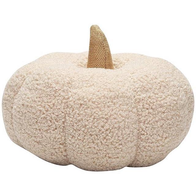 Pearhead Sherpa Pumpkin, Plush Stuffed Halloween Home Decorations, Modern Fall Home Decor, 6.5" x 9", Cream