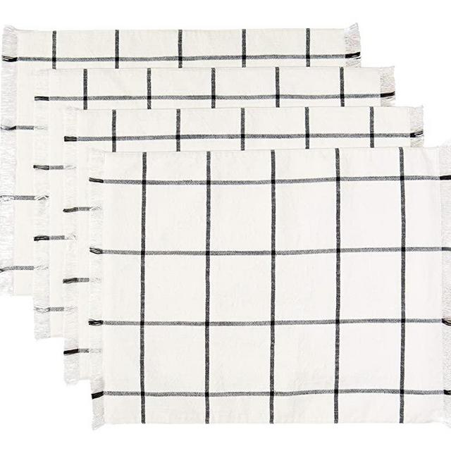 Sticky Toffee Yarn Dyed Farmhouse Plaid Placemat Set, 14 in x 19 in, 4 Pack, Cream