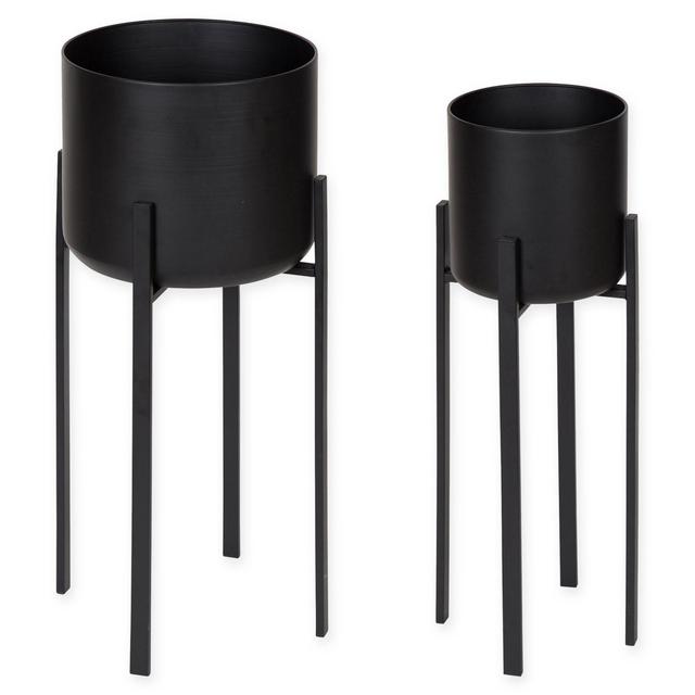 Kate and Laurel Gabi 2-Piece Planter Set in Black