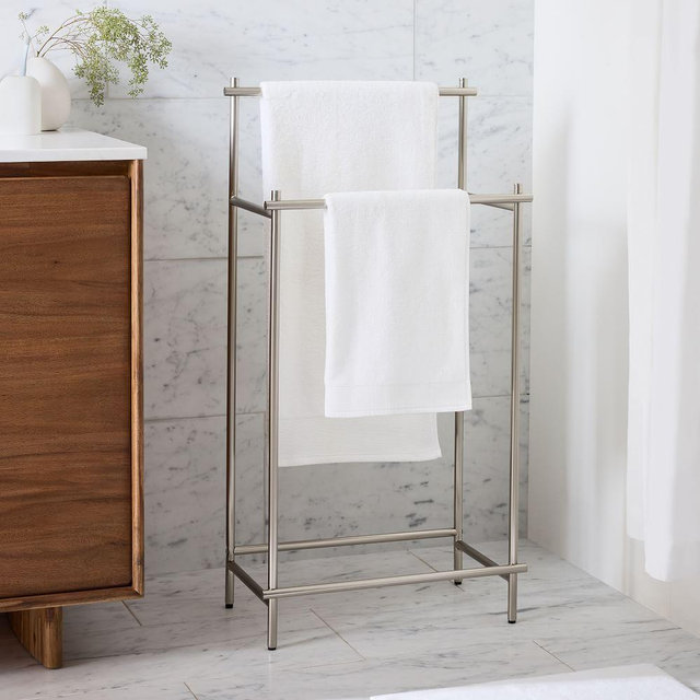 Modern Overhang Freestanding Towel Rack, Brushed Nickel, 38"