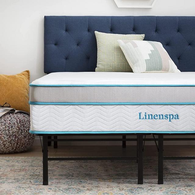 Linenspa 12 Inch Memory Foam and Innerspring Hybrid Mattress with Linenspa 14 Inch Folding Platform Bed Frame, King