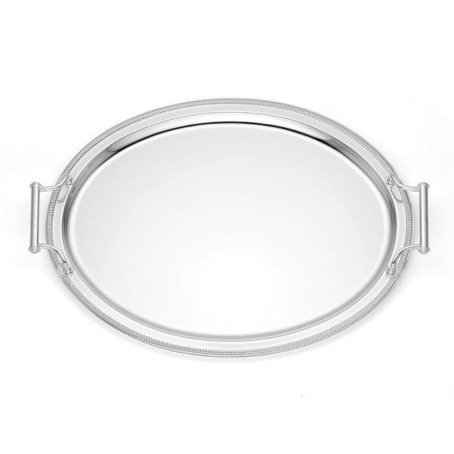 Reed and Barton Kitchen and Dining, Gallery Oval Silverplate Tray with Handles, Silverplated Material, Handwash, Serving Trays, Round Tray, Home & Kitchen Accessories (Silver, 1 Piece, 13x17 Inch)