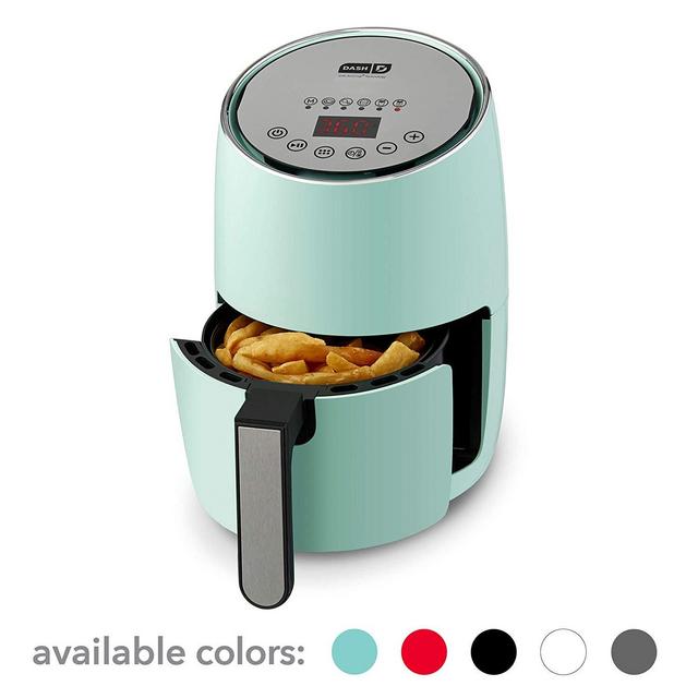 DASH Compact Electric Air Fryer + Oven Cooker with Digital Display, Temperature Control, Non Stick Fry Basket, Recipe Guide + Auto Shut Off Feature, 1.6 L, up to 2 QT, Aqua