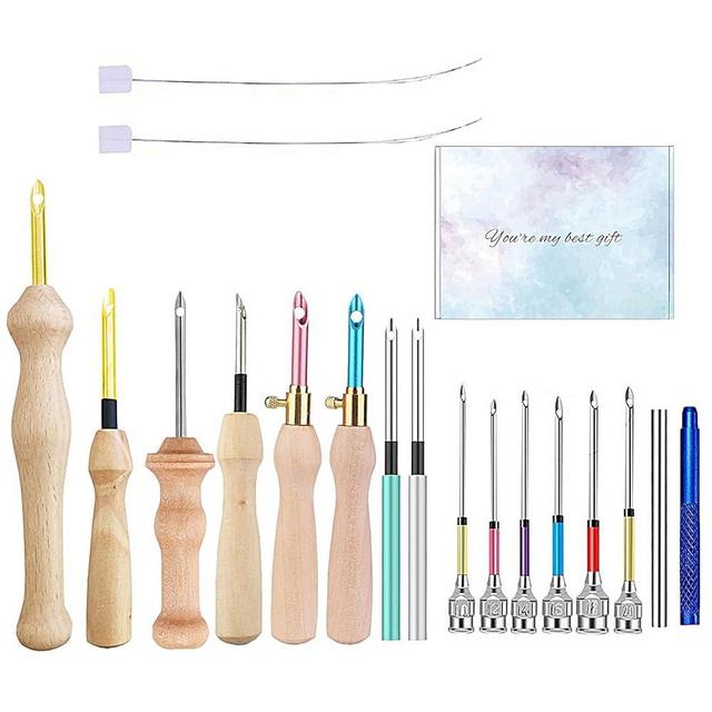 16 Piece Punch Needle Kit Punch Needle Embroidery Kits Adjustable Punch Needle Tool, Wooden Handle Embroidery Pen, Punch Needle Cloth, Punch Needle Set for Embroidery Floss Cross Stitching Beginner