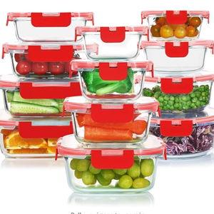 24 Pieces Glass Food Storage Containers Set,Glass Meal Prep Containers-Stackable Airtight Glass Storage Containers with lids,Freezer, Microwave, Oven Safe,Red