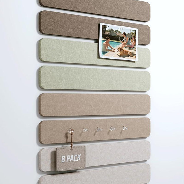 Fluxynara Cork Board Alternative Felt Strip Board 8-Pack 13"x2", Office Pin Board with 50 Push Pins, Adhesive Install for Bedroom Door & Home Office(Linen Dusk)