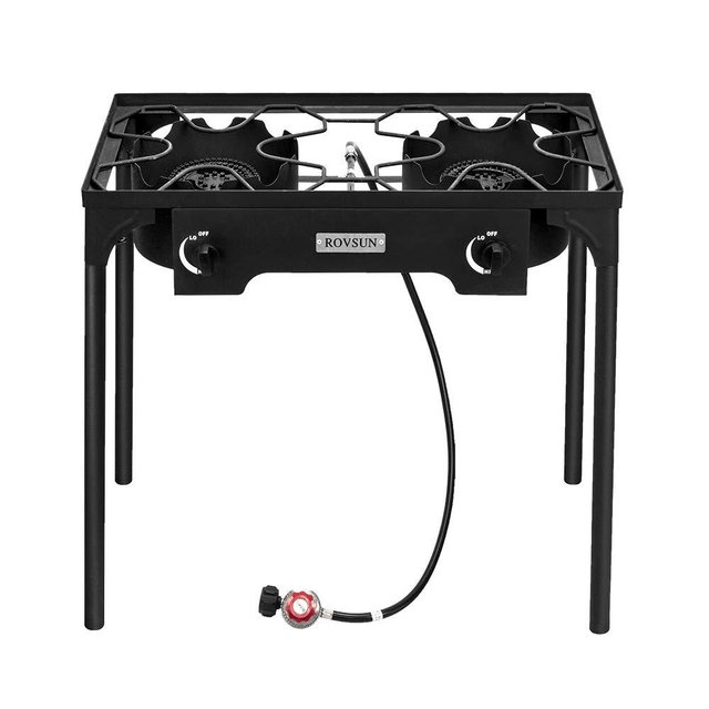 ROVSUN 2 Burner Outdoor Propane Gas Stove High Pressure, Stand Cooker for Backyard Cooking Camping Home Brewing Canning Turkey Frying, 20 PSI Regulator