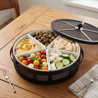Gourmet Basics BBQ To Go 7-Piece Divided Serving Tray with Mesh Cover