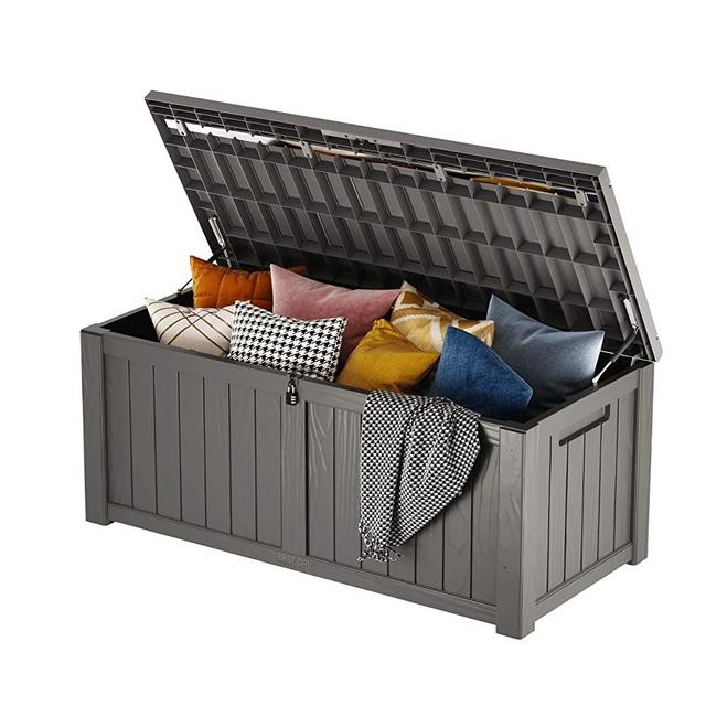 EAST OAK 120 Gallon Large Deck Box with Durable Stainless Steel Construction for Patio Furniture, Outdoor Cushions, Garden Tools and Sports Equipment, Weather Resistant Resin, Padlock Lock Included