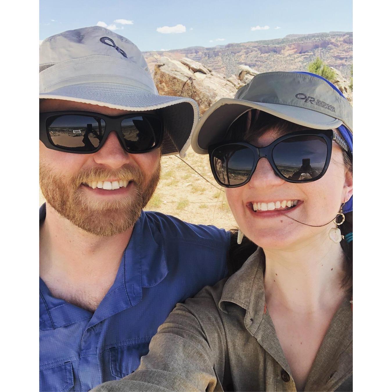 Always adventuring despite +108* F weather. Here we soaked our shirts and explored dinosaur tracks and other old things in CO on our way to John & Julia's wedding in 2018.