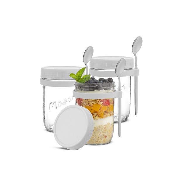 JoyJolt Dawn Glass Overnight Oats Containers - White