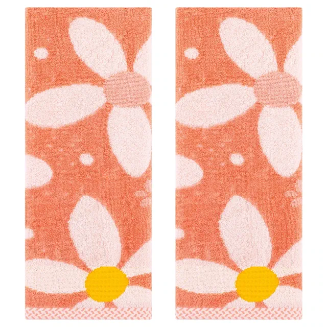 REGALWOVEN Bathroom Pure Cotton Soft Absorbent Floral Pattern Hand Towels 13 x 29 Inch Orange 2 Pcs