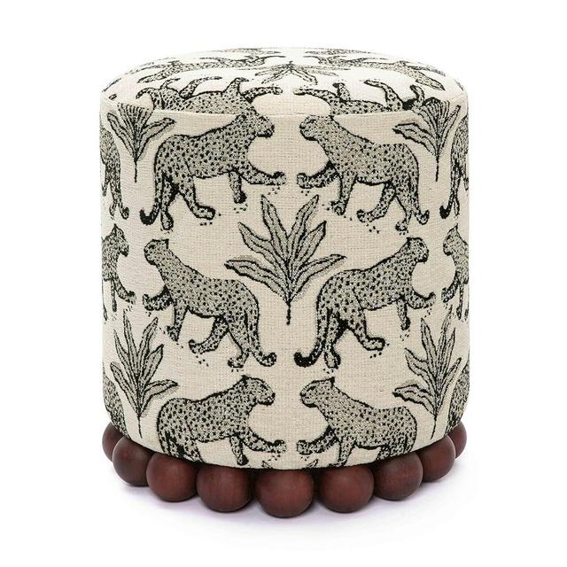 Tov Furniture Dex Taupe Leopard Jacquard Ottoman