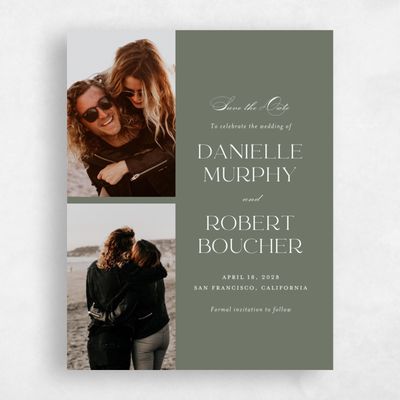 Dark Sage, Green Wedding Save the Date - Hilltone Multiphoto