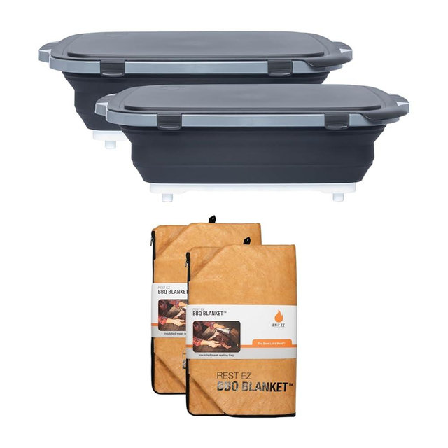 XL Prep Tub & BBQ Blanket Gift Bundle: (2) XL Prep Tubs + (2) Meat Resting Blankets - Ultimate BBQ Gift for Pitmasters, Brisket, Ribs, Pulled Pork & Outdoor Cooking