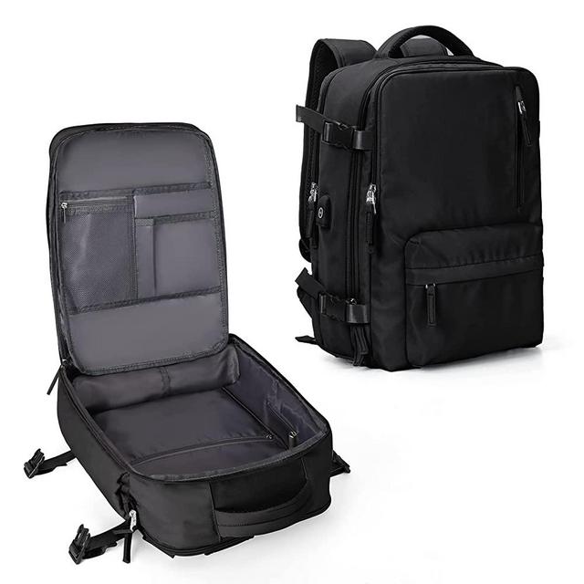 Large Travel Backpack Women, Carry On Backpack,Hiking Backpack Waterproof Outdoor Sports Rucksack Casual Daypack School Bag with USB Charging Port Shoes Compartment,Black