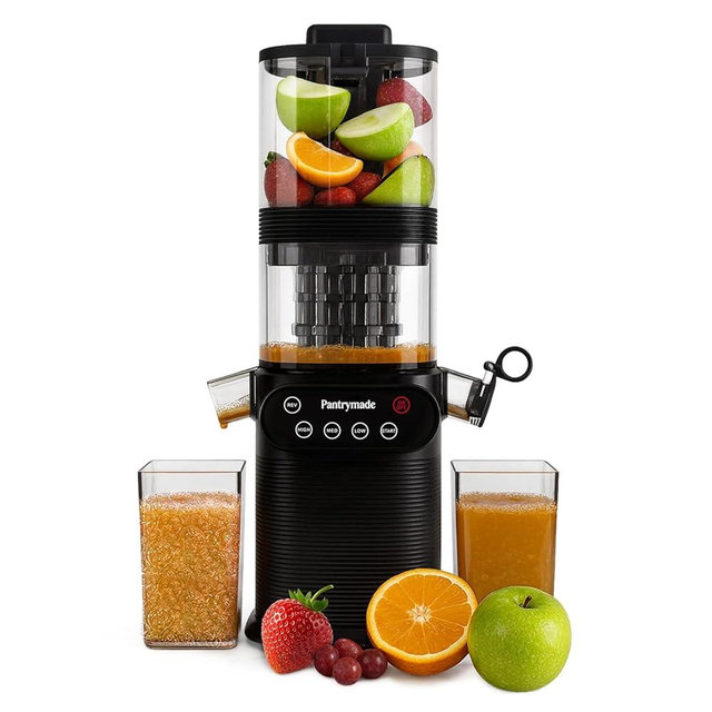 Pantrymade Juicer Machines, Cold Press Juicer for Whole Fruits and Vegetables, Slow Masticating for High Juice Yield, 5.5" Large Feed Chute, Easy to Clean, BPA Free, Powerful Brushless Motor, Black