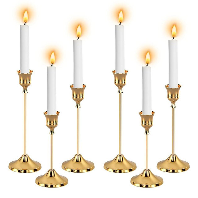 6pcs Gold Candle Holders, Candlestick Holders Taper Candle Holders for Pillar Candles Sticks Holder Decor Halloween Christmas Decorations Candle Candelabros para Centros de Mesa (Gold)