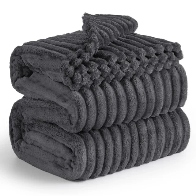 Bed Blanket With Chunky Corduroy King Size Grey - Bedsure