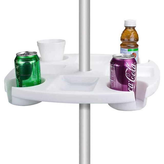 CNSSKJ Beach Umbrella Table Tray- 4 Drink Holders and Tray Slots -Patio, Garden, Swimming Pool with Cup Holders, Snack Compartments White