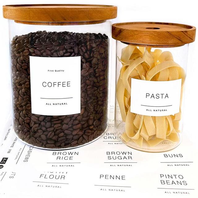 QUART + PINT 134 Kitchen Pantry Labels for Containers. Minimalist Preprinted Farmhouse Style. White Matte Sticker Black Text. Waterproof Stickers. Organization labels for Jars Canisters & Storage Bins